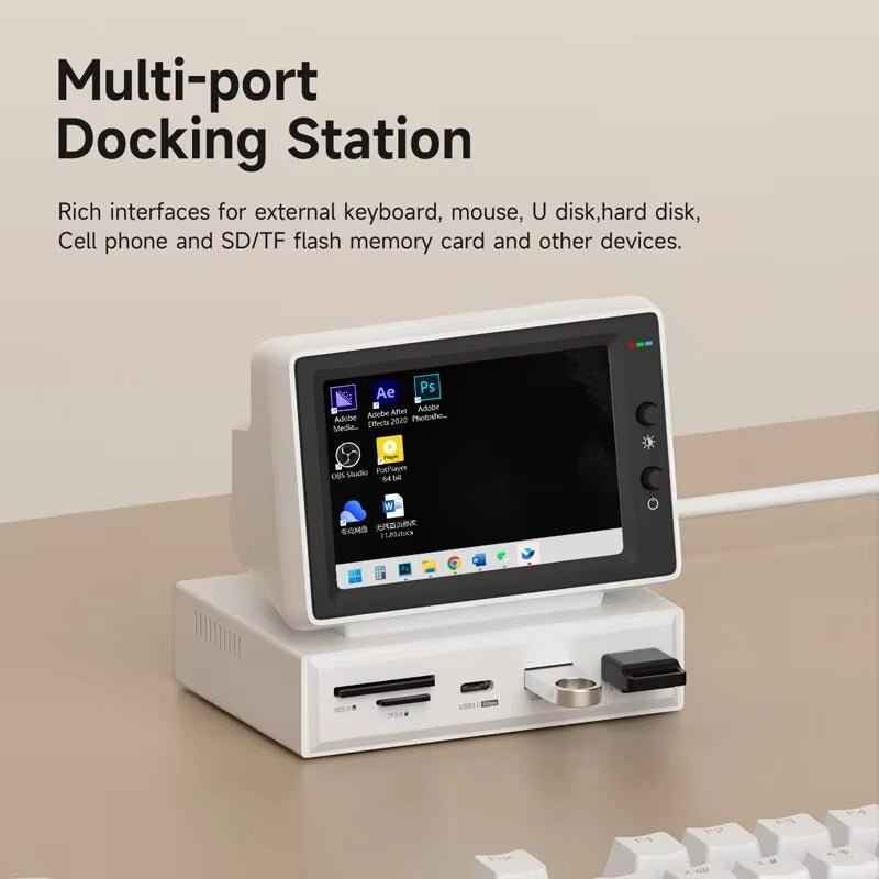 3.5Inch IPS Mini Screen AIDA64 Mini PC CPU RAM HDD Data Monitor Display Sub Screen with USB C Hub for Laptop PC Macbook