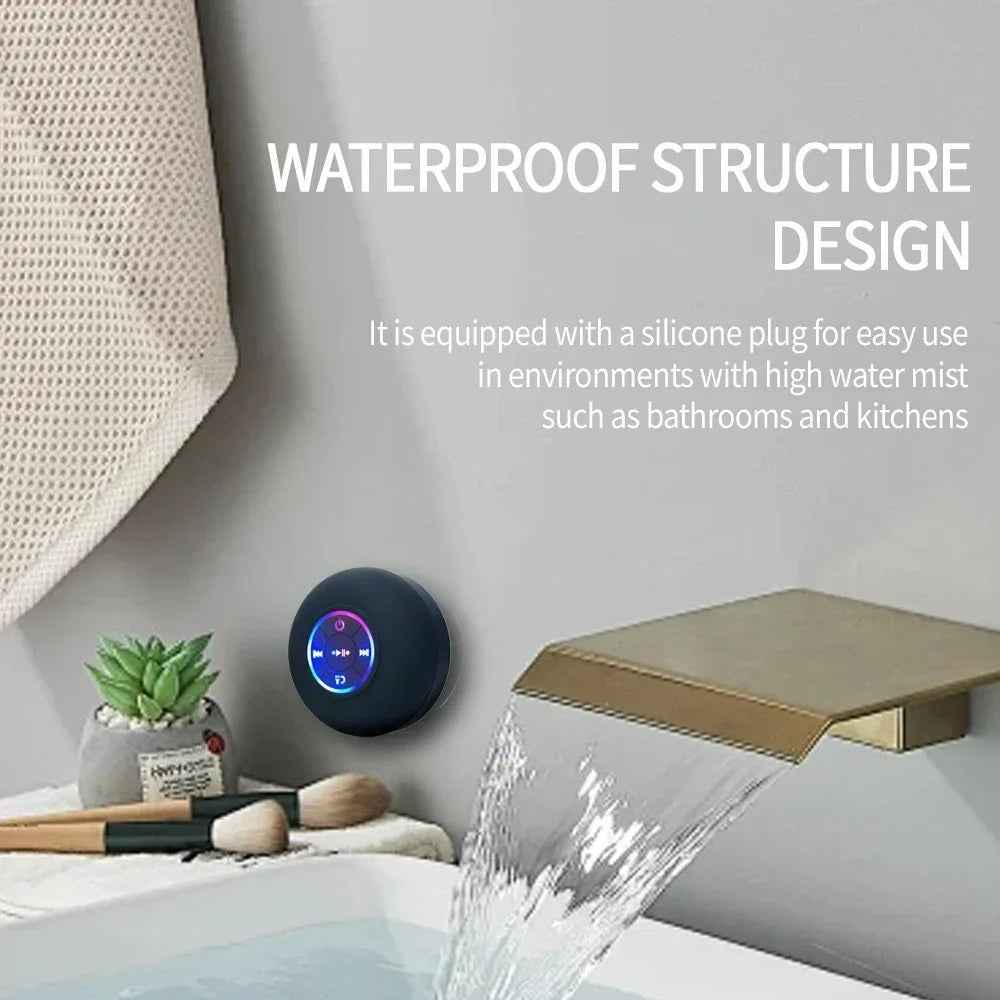 AquaBeat Mini: Waterproof LED Bluetooth Speaker with Powerful Sound & Suction Cup Mount