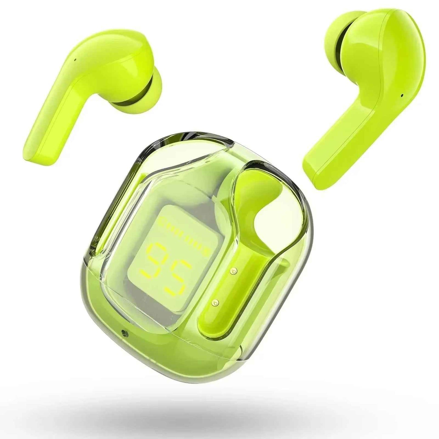 CrystalBeats BT30: Transparent TWS Bluetooth 5.3 Earbuds with Digital Display & Noise Canceling
