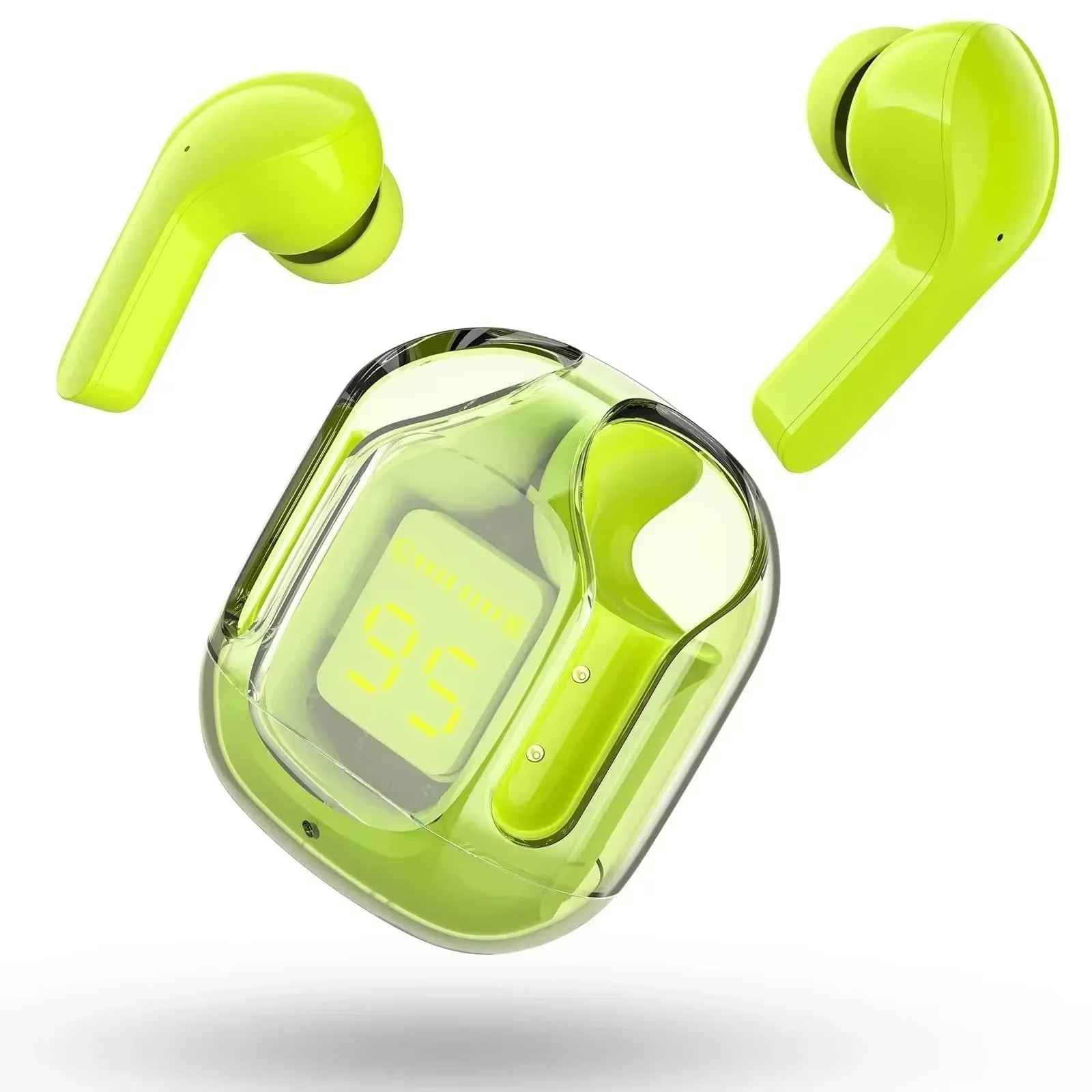 CrystalBeats BT30: Transparent TWS Bluetooth 5.3 Earbuds with Digital Display & Noise Canceling