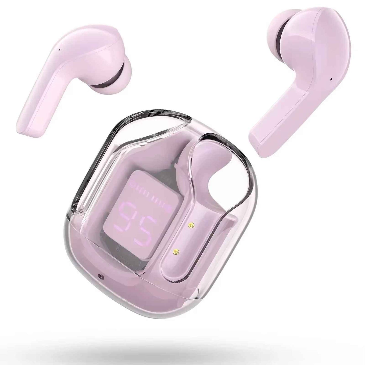 CrystalBeats BT30: Transparent TWS Bluetooth 5.3 Earbuds with Digital Display & Noise Canceling