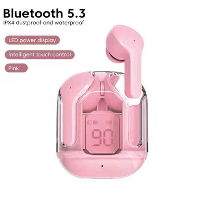 CrystalBeats BT30: Transparent TWS Bluetooth 5.3 Earbuds with Digital Display & Noise Canceling