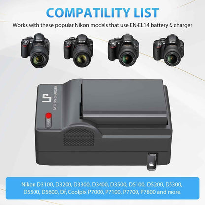 EN-EL14 EN El14A Battery Charger Pack,  Charger Compatible with Nikon D3500, D5600, D3300, D5100, D5500, D3100, D3200, D5200, D5300, D3400, DF, Cooix P7000, P7100, P7700, P7800 Cameras & More