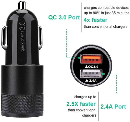 Fast Car Charger, Quick Charging 5.4A/30W Phone USB Car Charger Adapter Rapid Plug 2 Port Cigarette Lighter Charger Flush Compatible Samsung, Tablet, Iphone, Ipad, LG