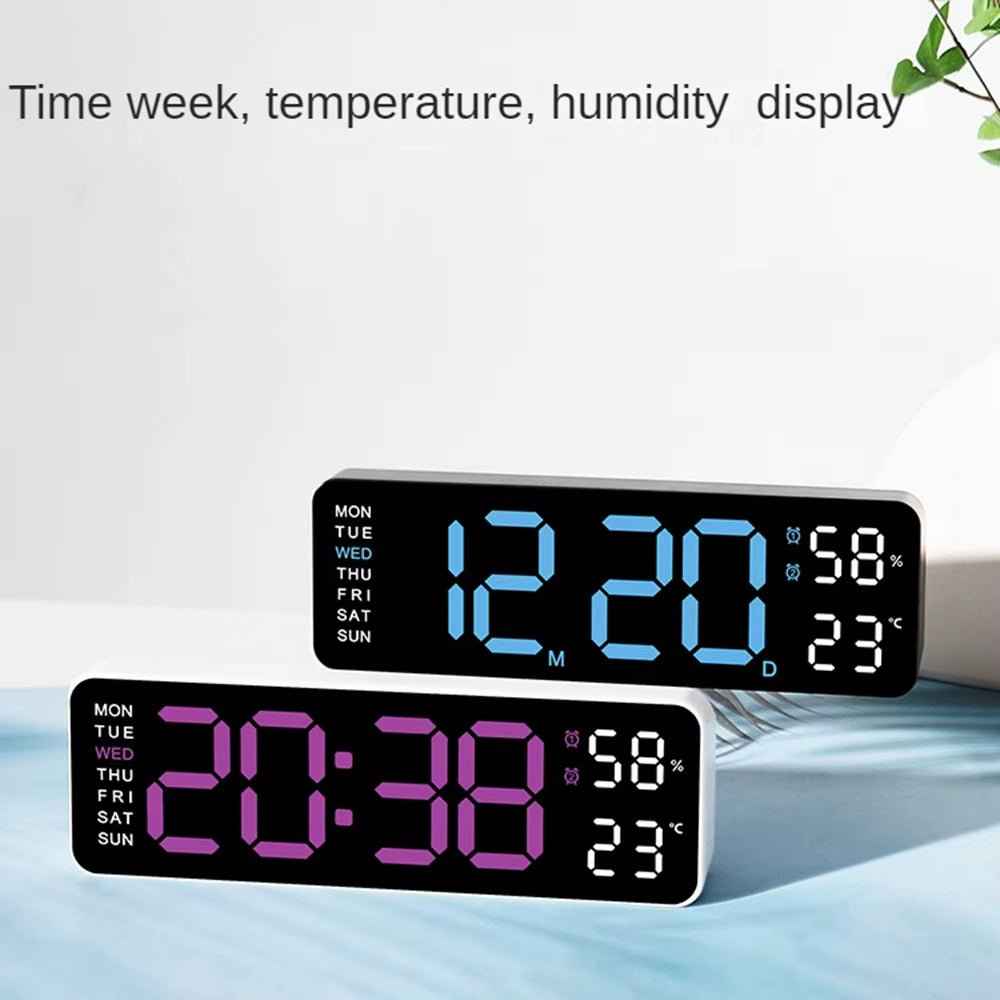 Large LED Digital Wall Clock – With Temperature, Humidity & Week Display