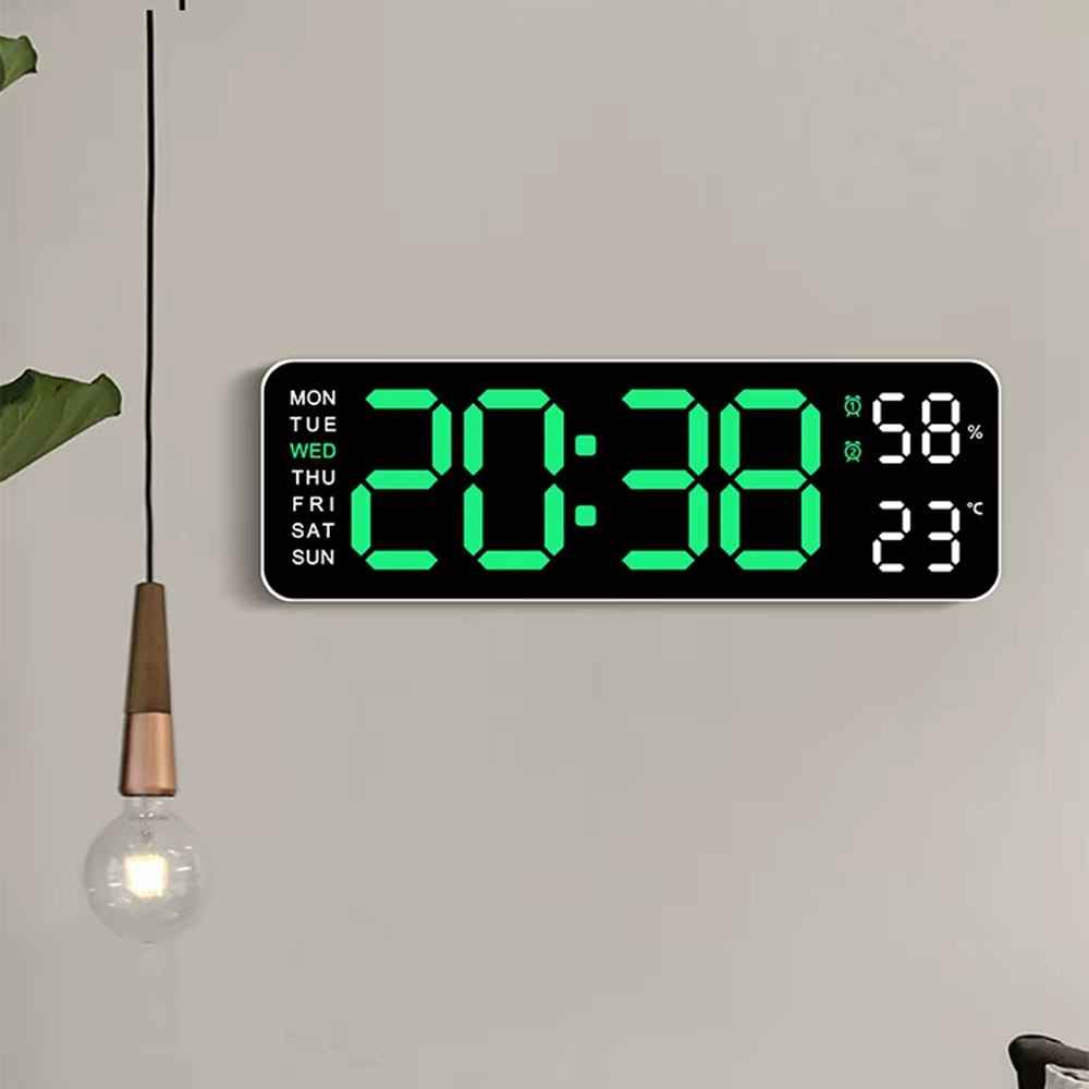 Large LED Digital Wall Clock – With Temperature, Humidity & Week Display