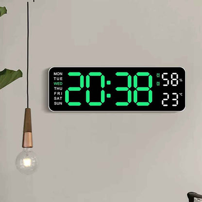 Large LED Digital Wall Clock – With Temperature, Humidity & Week Display