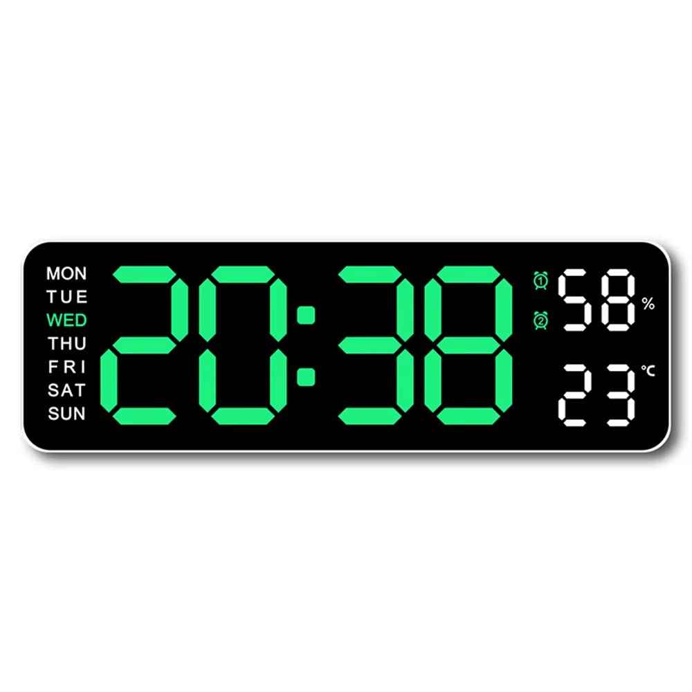 Large LED Digital Wall Clock – With Temperature, Humidity & Week Display