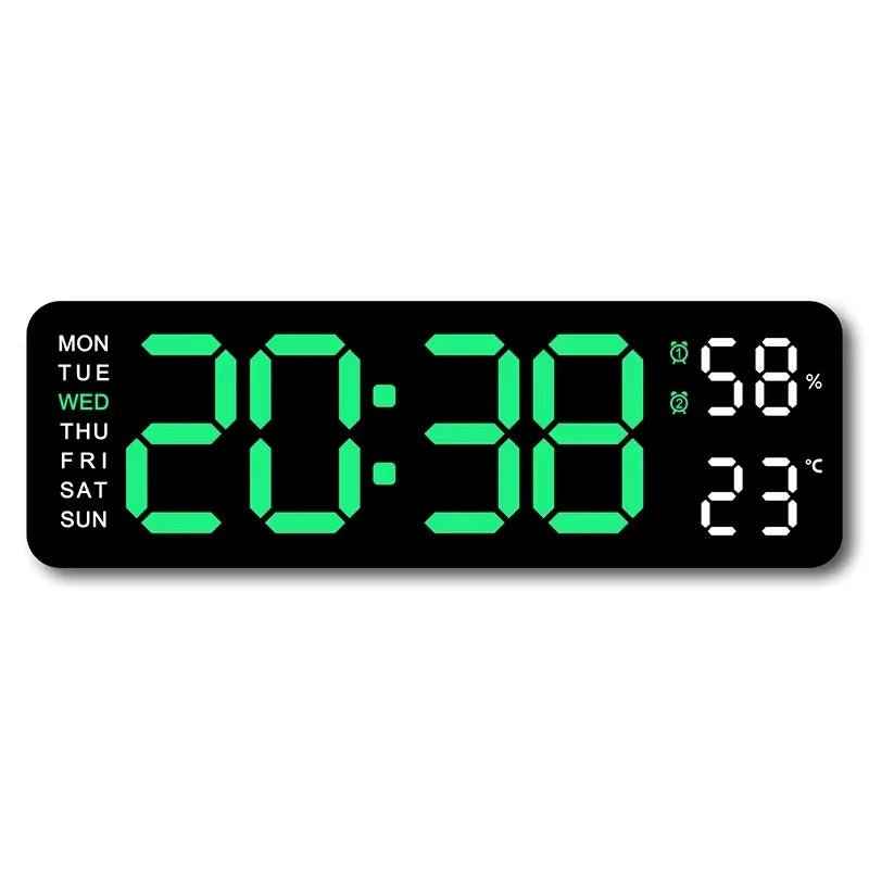 Large LED Digital Wall Clock – With Temperature, Humidity & Week Display