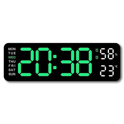 Large LED Digital Wall Clock – With Temperature, Humidity & Week Display