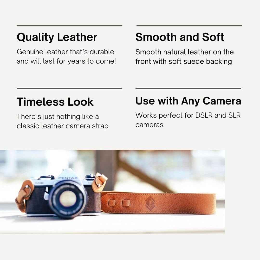 'S Tan Leather Camera Strap for DSLR or SLR Camera, DSLR Camera Strap. Camera Accessories. Canon Camera Strap. Nikon Camera Strap (Tan)