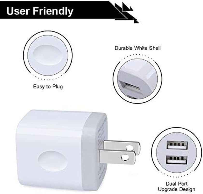 USB Wall Charger, Cube Charger 2 Port Charging Box 4Pack 2.1A/5V Home Travel Charger Plug USB Power Adapter Charging Station Base for Iphone 11 Pro Max XR XS X 8 7 6 6S plus 5S 5, Ipad, Ipod, Samsung